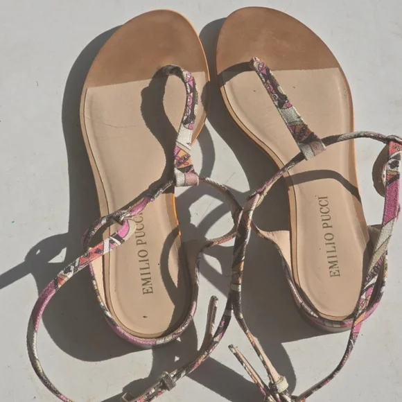 Emilio Pucci Leather Sandals Sz 36 (6) Women Buckle Colorful Italy Luxury Rare - Picture 4 of 11
